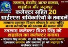 रतलाम, मंदसौर, आगर मालवा, शहडोल, अनूपपुर कलेक्टर सहित 20 आईएएस अधिकारियों के तबादलें
