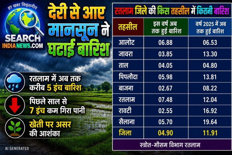 देरी से आए मानसून ने घटाई बारिश, रतलाम में अब तक मात्र 5 इंच बारिश, पिछले साल से 7 इंच कम