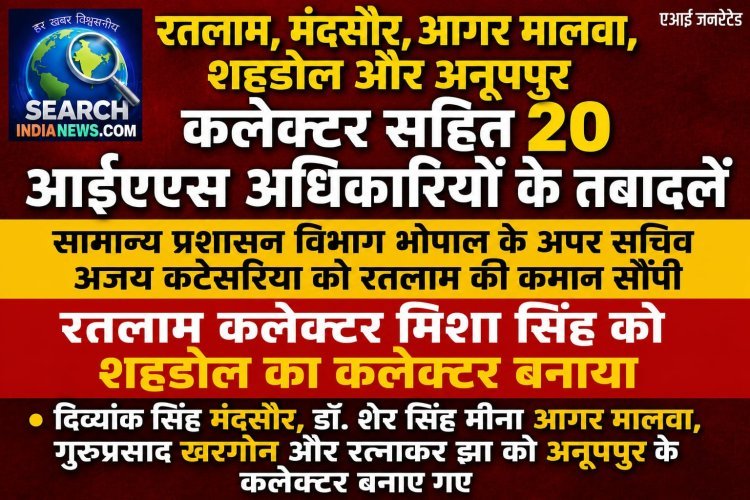 रतलाम, मंदसौर, आगर मालवा, शहडोल, अनूपपुर कलेक्टर सहित 20 आईएएस अधिकारियों के तबादलें