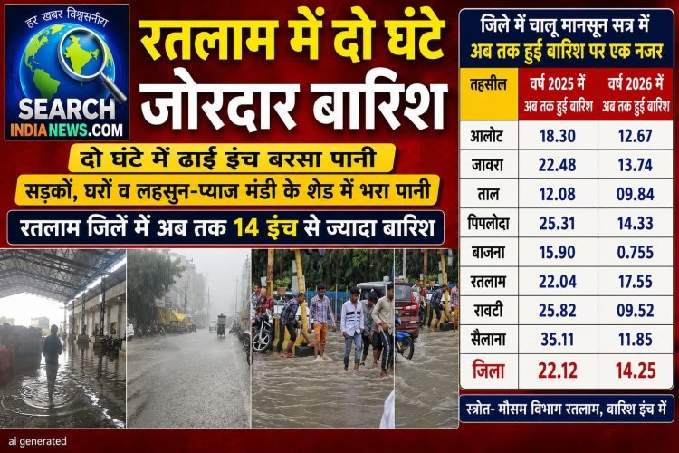 रतलाम में जोरदार बारिश, दो घंटे में ढ़ाई इंच, सड़कों और लहसुन-प्याज मंडी के शेड में भरा पानी