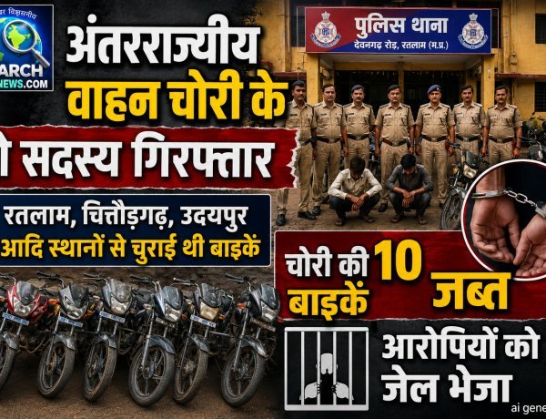 अंतरराज्यीय वाहन चोरी के दो सदस्य गिरफ्तार, रतलाम, चित्तौड़गढ़, उदयपुर आदि स्थानों से चुराई 10 बाइकें जब्त