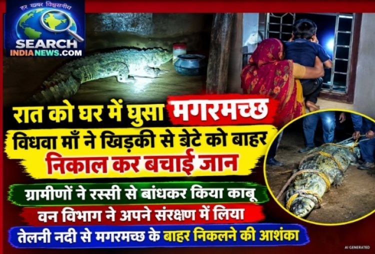 रात को घर मे घुसा मगरमच्छ,    मां ने खिड़की से 7 वर्षीय बेटे को बाहर निकाल कर बचाई जान